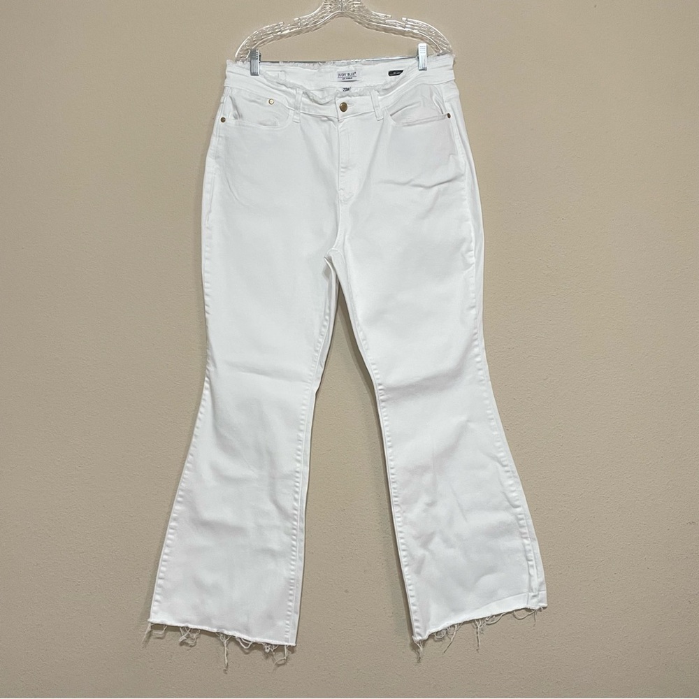 Judy‎ Blue High Waist Flare Leg Jeans Womens White Frayed Raw Hem Sz 20W
